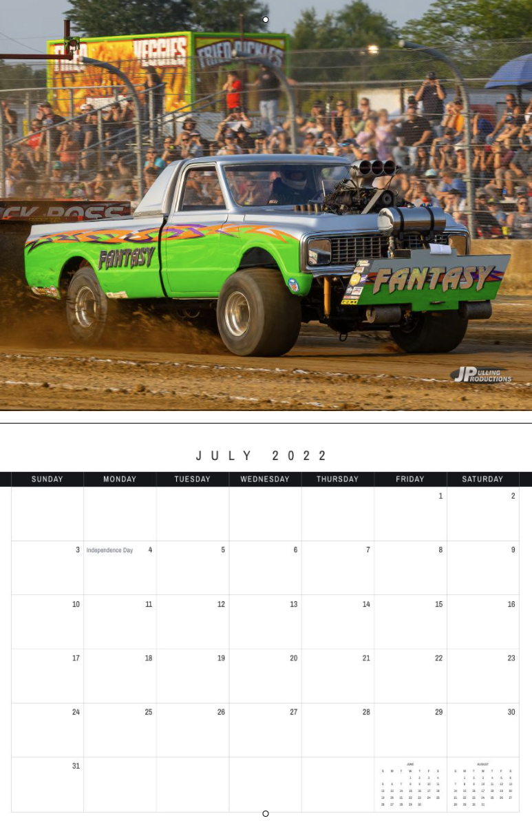 2022 Calendar OSTPA SMFWD Trucks JP Pulling Productions
